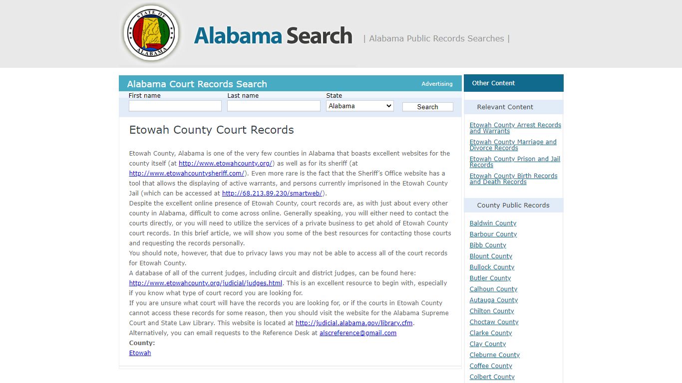 Etowah County Court Records | Alabama - AL Search